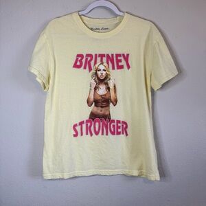 Britney Spears Stronger Pink Graphic On Yellow Cotton Tee Shirt Size Large